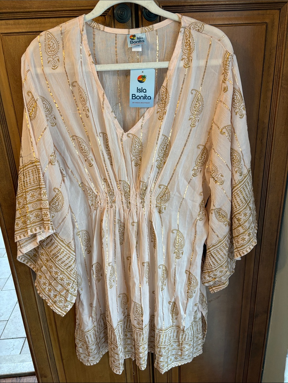 Isla Bonita Cream Mini Dress with Gold Paisley Print